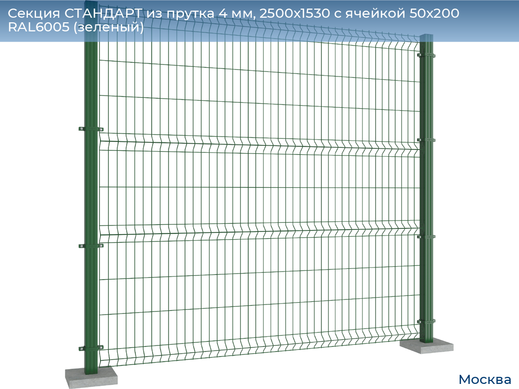 Секция СТАНДАРТ из прутка 4 мм, 2500x1530 с ячейкой 50х200 RAL6005 (зеленый), 